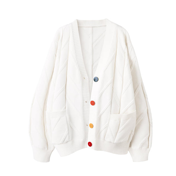 Women's Cable Knit Long Sleeve Open Front Cardigan Sheep V-Neck Button Down Embroidery Wool Blend Sweater Coat Outwear