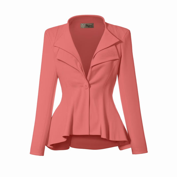 Hybrid & Company Women's Casual Work Office Dressy Double Lapel Single Button Peplum Comfortable Blazer