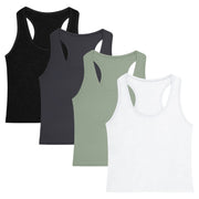 4 Pieces Women's Crop Tops Cotton Basic Tank Tops Racerback Sleeveless Sports Workout Crop Tank Tops