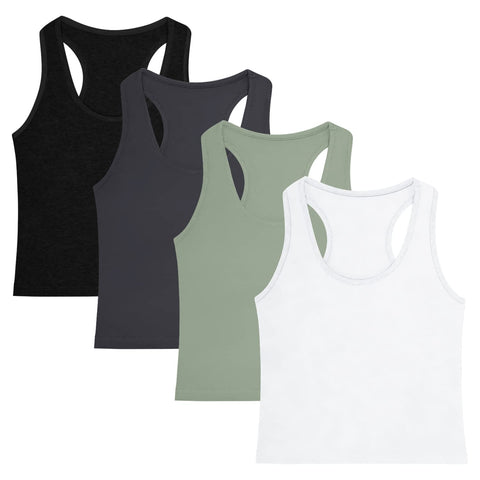 4 Pieces Women's Crop Tops Cotton Basic Tank Tops Racerback Sleeveless Sports Workout Crop Tank Tops