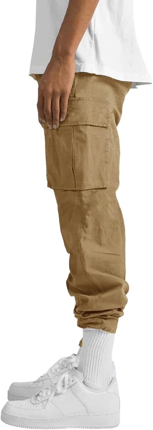 THWEI Mens Cargo Pants Casual Joggers Athletic Pants Cotton Loose Straight Sweatpants