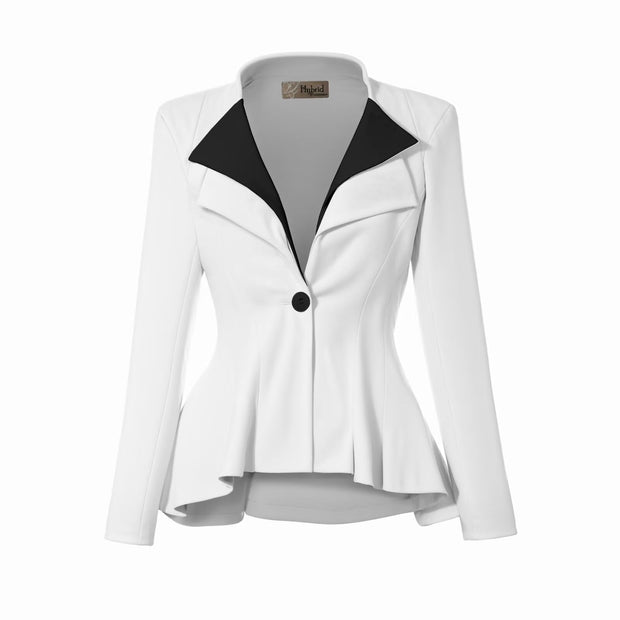 Hybrid & Company Women's Casual Work Office Dressy Double Lapel Single Button Peplum Comfortable Blazer
