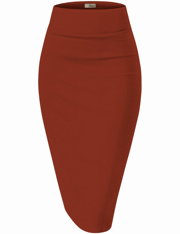 Hybrid & Company Women's Premium Nylon Ponte Stretch High Waist Pencil Suit Skirt Below Knee