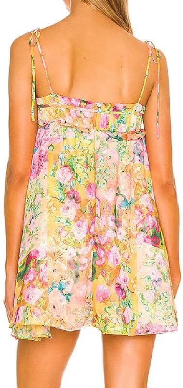 Summer Floral Boho Dresses for Women Spaghetti Straps Beach Dress Ruffle Sexy Mini Dress