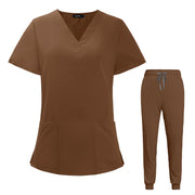 VIAOLI Scrubs for Women Set V-Neck Pocket Top & Drawstring Jogger Scrub Pants Stretch Nursing Scrubs Set Uniform