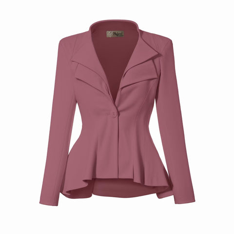 Hybrid & Company Women's Casual Work Office Dressy Double Lapel Single Button Peplum Comfortable Blazer