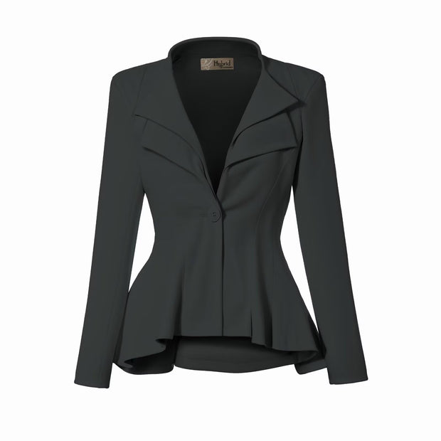 Hybrid & Company Women's Casual Work Office Dressy Double Lapel Single Button Peplum Comfortable Blazer