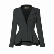Hybrid & Company Women's Casual Work Office Dressy Double Lapel Single Button Peplum Comfortable Blazer