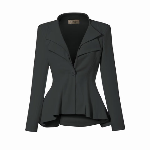 Hybrid & Company Women's Casual Work Office Dressy Double Lapel Single Button Peplum Comfortable Blazer
