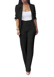 HuiSiFang Womens Fall Fashion 2 Piece Blazer Sets Open Front Blazers and Slim Fit Pants Suits Set