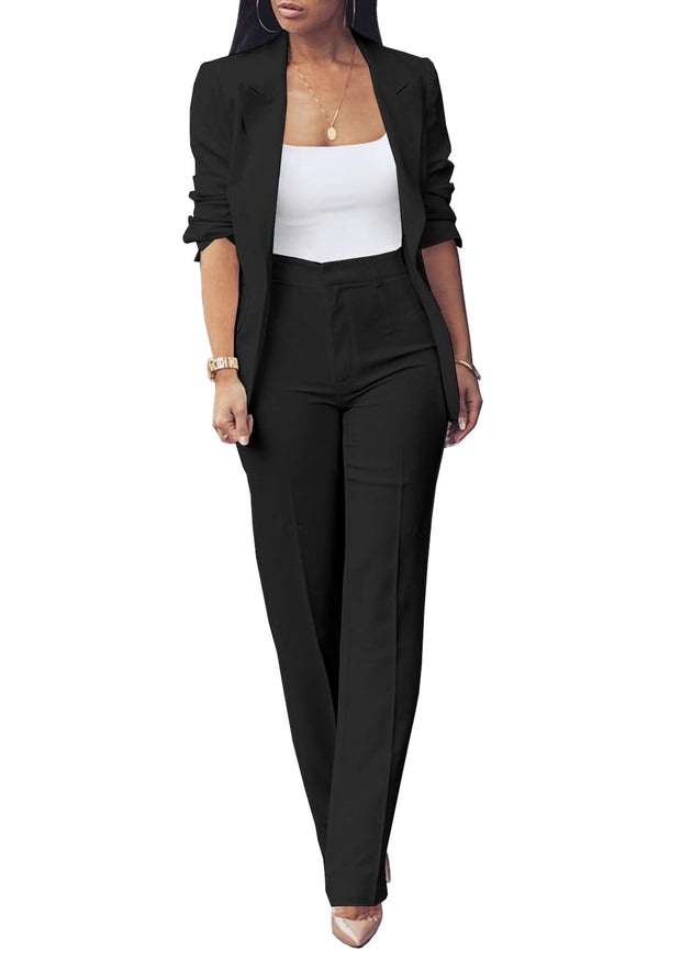 HuiSiFang Womens Fall Fashion 2 Piece Blazer Sets Open Front Blazers and Slim Fit Pants Suits Set