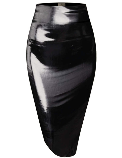 Hybrid & Company Women's Premium Nylon Ponte Stretch High Waist Pencil Suit Skirt Below Knee