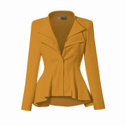 Hybrid & Company Women's Casual Work Office Dressy Double Lapel Single Button Peplum Comfortable Blazer
