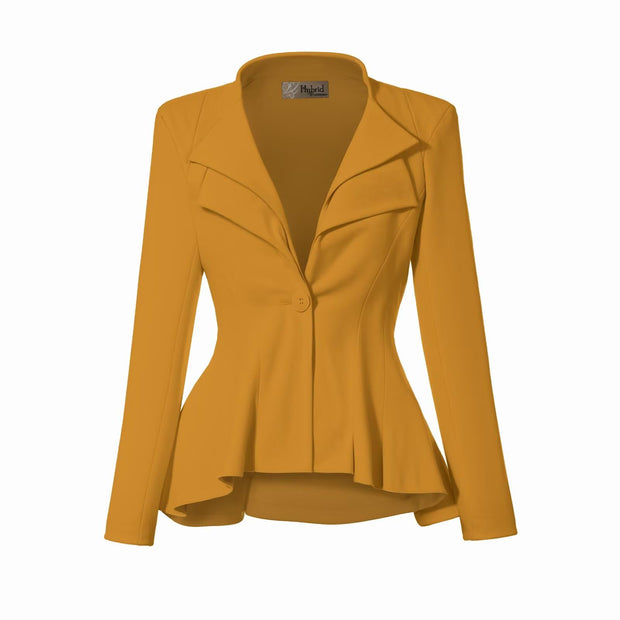 Hybrid & Company Women's Casual Work Office Dressy Double Lapel Single Button Peplum Comfortable Blazer