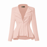 Hybrid & Company Women's Casual Work Office Dressy Double Lapel Single Button Peplum Comfortable Blazer