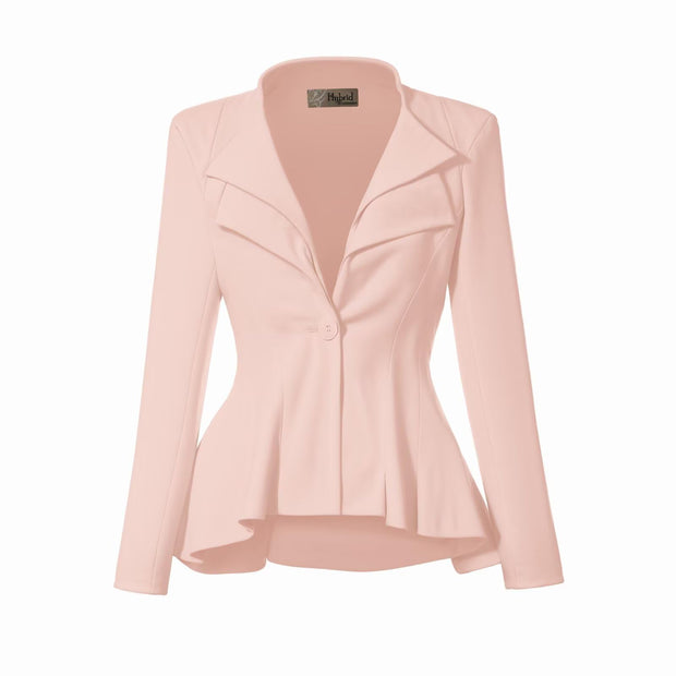 Hybrid & Company Women's Casual Work Office Dressy Double Lapel Single Button Peplum Comfortable Blazer