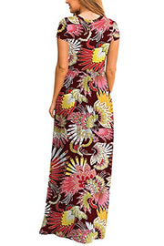 DEARCASE Maxi Dress for Women Black Medium Crewneck Short Sleeves Wedding Guest A-line Casual Party Vintage Spring Summer Beach Long Dresses with Pockets