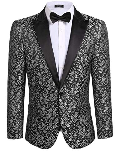 COOFANDY Men's Paisley Tuxedo Jacket One Button Dress Suit Jacket Floral Blazer for Dinner Party Prom Wedding