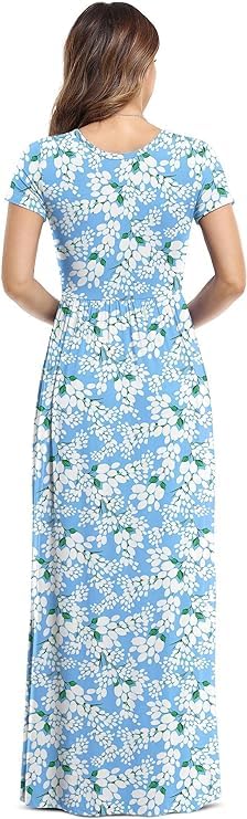 DEARCASE Maxi Dress for Women Black Medium Crewneck Short Sleeves Wedding Guest A-line Casual Party Vintage Spring Summer Beach Long Dresses with Pockets