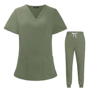 VIAOLI Scrubs for Women Set V-Neck Pocket Top & Drawstring Jogger Scrub Pants Stretch Nursing Scrubs Set Uniform
