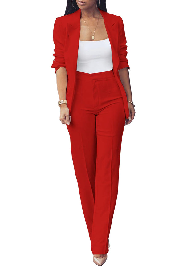 HuiSiFang Womens Fall Fashion 2 Piece Blazer Sets Open Front Blazers and Slim Fit Pants Suits Set
