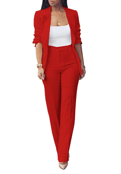 HuiSiFang Womens Fall Fashion 2 Piece Blazer Sets Open Front Blazers and Slim Fit Pants Suits Set