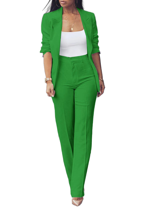 HuiSiFang Womens Fall Fashion 2 Piece Blazer Sets Open Front Blazers and Slim Fit Pants Suits Set