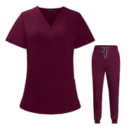 VIAOLI Scrubs for Women Set V-Neck Pocket Top & Drawstring Jogger Scrub Pants Stretch Nursing Scrubs Set Uniform