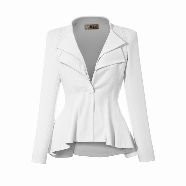 Hybrid & Company Women's Casual Work Office Dressy Double Lapel Single Button Peplum Comfortable Blazer