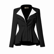 Hybrid & Company Women's Casual Work Office Dressy Double Lapel Single Button Peplum Comfortable Blazer