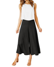 ROYLAMP Women's Summer 2 Piece Outfits Round Neck Crop Basic Top Cropped Wide Leg Pants Set Jumpsuits