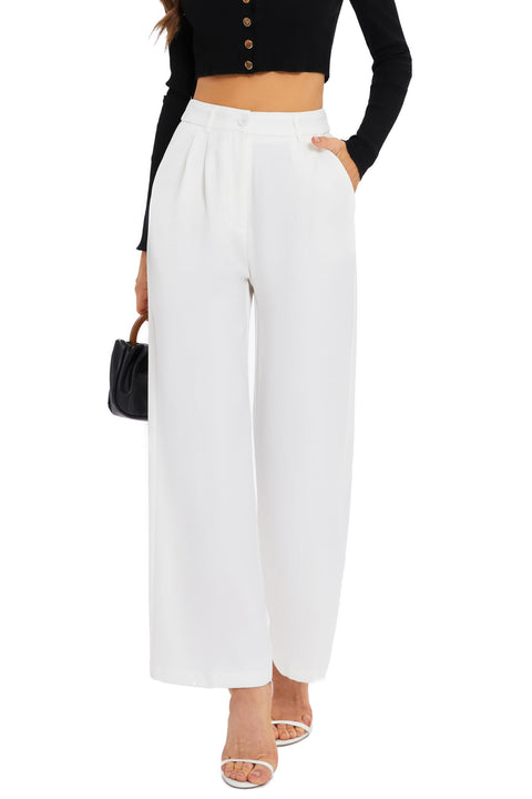 FUNYYZO Wide Leg Pants Women's High Elastic Waisted in The Back Business Work Trousers Long Straight Suit Pants