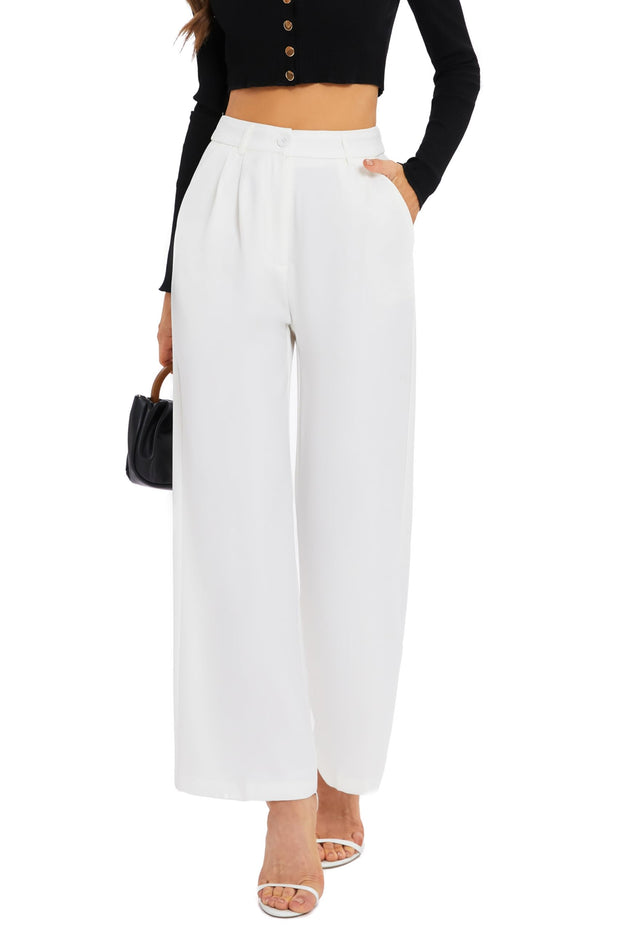 FUNYYZO Wide Leg Pants Women's High Elastic Waisted in The Back Business Work Trousers Long Straight Suit Pants