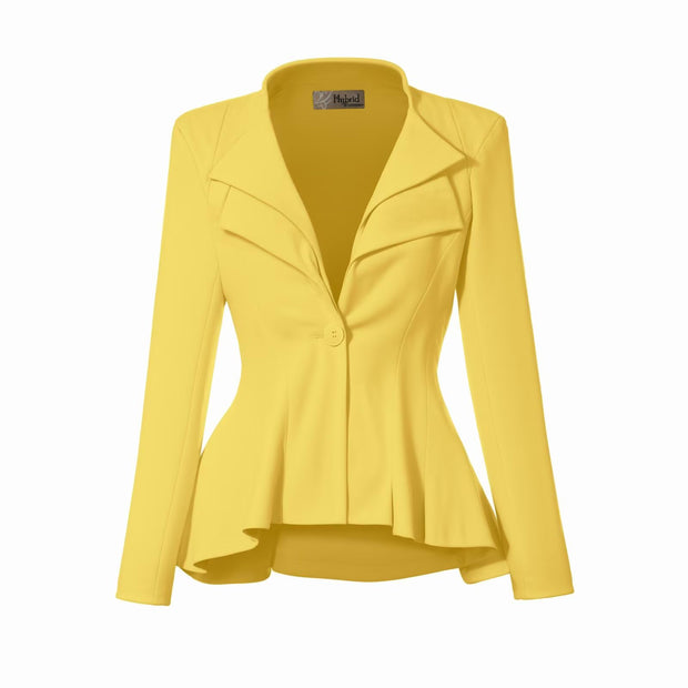 Hybrid & Company Women's Casual Work Office Dressy Double Lapel Single Button Peplum Comfortable Blazer