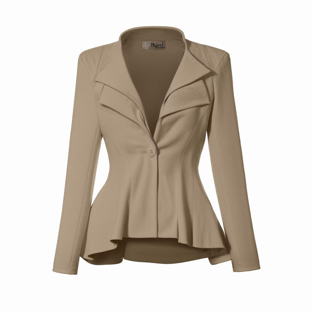 Hybrid & Company Women's Casual Work Office Dressy Double Lapel Single Button Peplum Comfortable Blazer