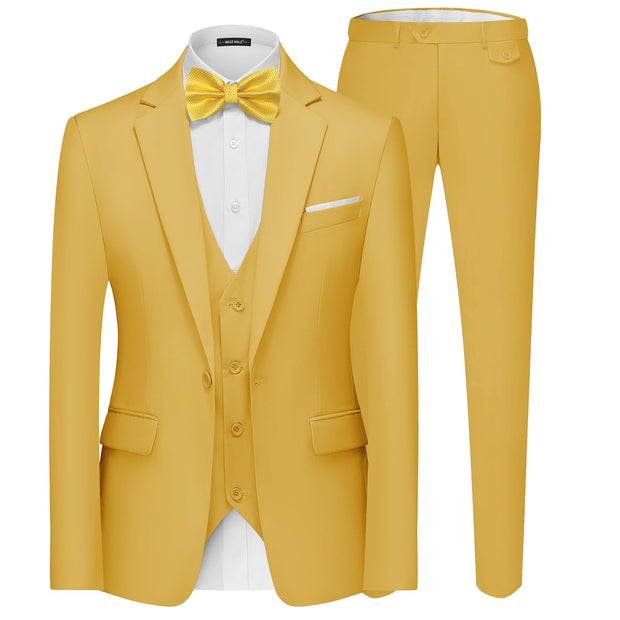 MAGE MALE Men's 3 Pieces Suit Elegant Solid One Button Slim Fit Single Breasted Party Blazer Vest Pants Set