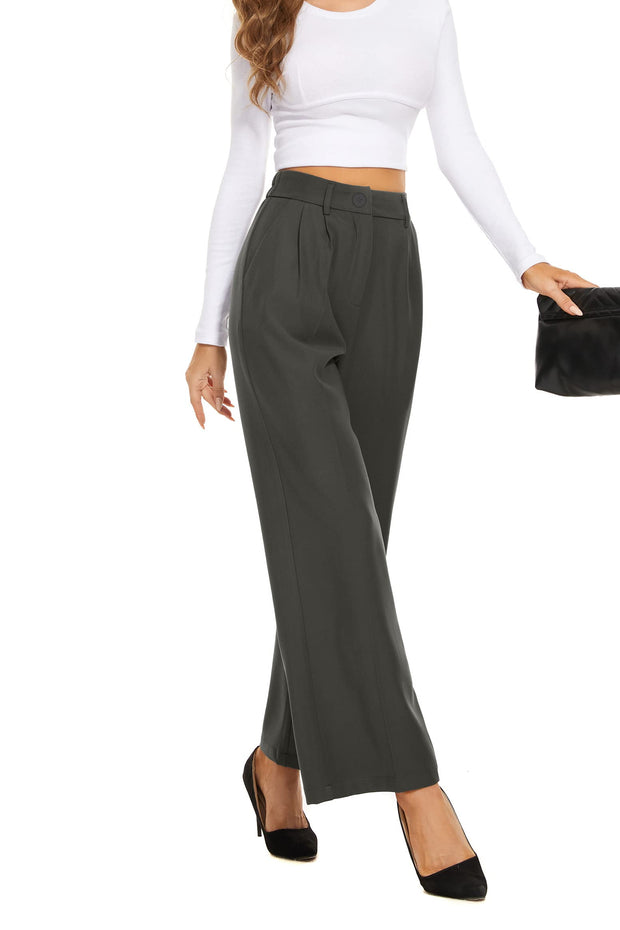 FUNYYZO Wide Leg Pants Women's High Elastic Waisted in The Back Business Work Trousers Long Straight Suit Pants