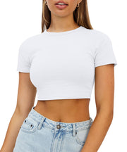 WYNNQUE Womens Crop Tops Cute Summer Scoop Neck Basic Tees Slim Fit Trendy Short Sleeve T Shirts for Teen Girls 2025