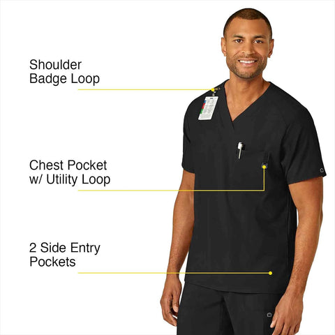 Wink W123 Scrubs for Men, V-Neck Scrub Top