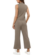 SAMPEEL Two Piece Sets for Women Summer Outfits Lounge Sets Mock Neck Tops Wide Leg Crop Pants Vacation Travel Outfits