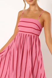 chouyatou Women's Striped Back Smocked Maxi Dress Sexy Spaghetti Strap Cut Out Flowy Swing Long Dress (Small, Apricot)