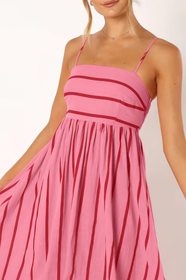 chouyatou Women's Striped Back Smocked Maxi Dress Sexy Spaghetti Strap Cut Out Flowy Swing Long Dress (Small, Apricot)