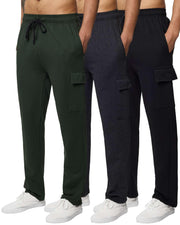 Real Essentials 3 Pack: Men's Tech Fleece Open Bottom Cargo Sweatpants with Pockets (Available in Big & Tall)