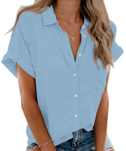 Beautife Womens Short Sleeve Shirts V Neck Collared Button Down Shirt Tops with Pockets