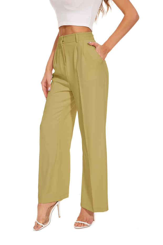 FUNYYZO Wide Leg Pants Women's High Elastic Waisted in The Back Business Work Trousers Long Straight Suit Pants