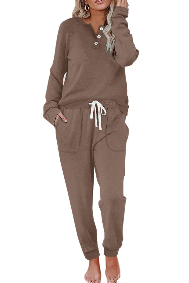 WIHOLL Two Piece Outfits for Women Lounge Sets Button Down Sweatshirt Sweatpants Sweatsuits Set with Pockets
