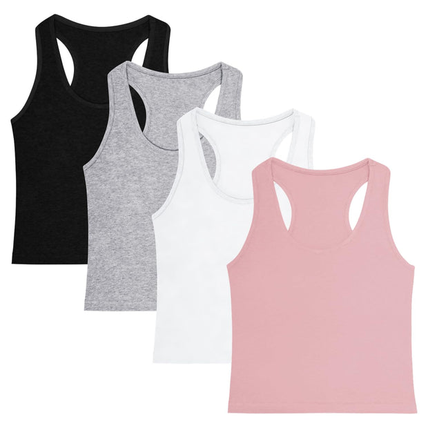 4 Pieces Women's Crop Tops Cotton Basic Tank Tops Racerback Sleeveless Sports Workout Crop Tank Tops