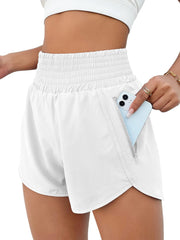 BMJL Women's Athletic Shorts High Waisted Running Shorts Pocket Sporty Short Gym Elastic Workout Shorts