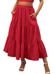 ANRABESS Women’s Summer Boho Flowy Swing Tiered A-Line Maxi Skirt 2025 Fashion Trendy Elastic Waist Pleated Long Beach Dress
