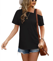 JINKESI Women's Short Sleeve Tunic Tops Casual Summer Cold Shoulder Blouse Shirts